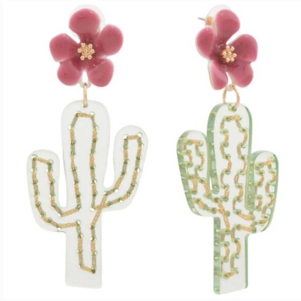 Betsey Johnson Hola To Love Cactus Flower Statement Post Earrings NWT